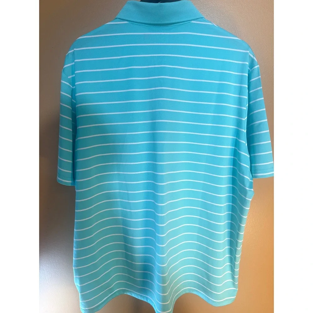Polo Ralph Lauren Performance Shirt Mens XL Aqua Blue White Striped Golf Polo